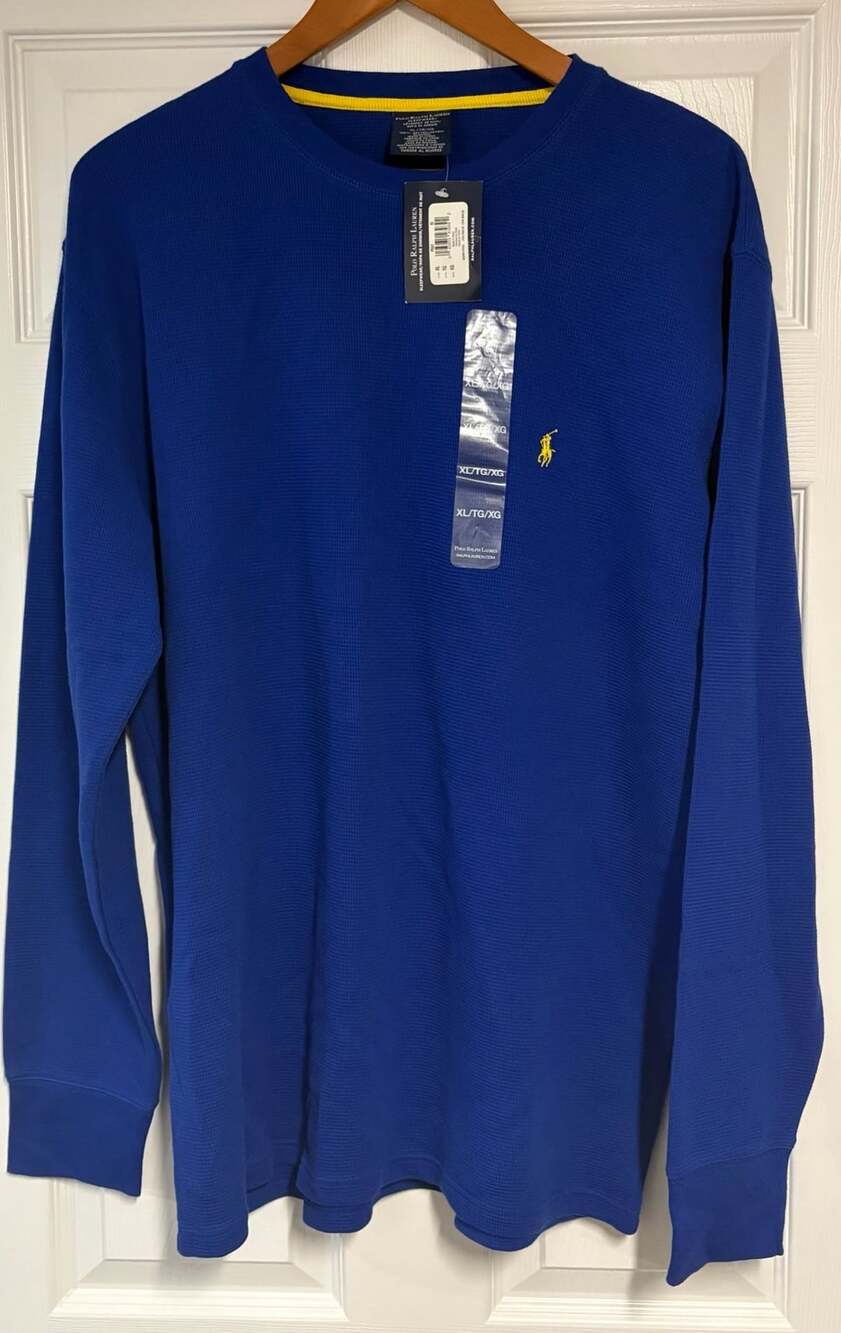Polo Ralph Lauren Men Blue Long Sleeve Thermal Waffle Knit Crewneck Sleepwear Sh